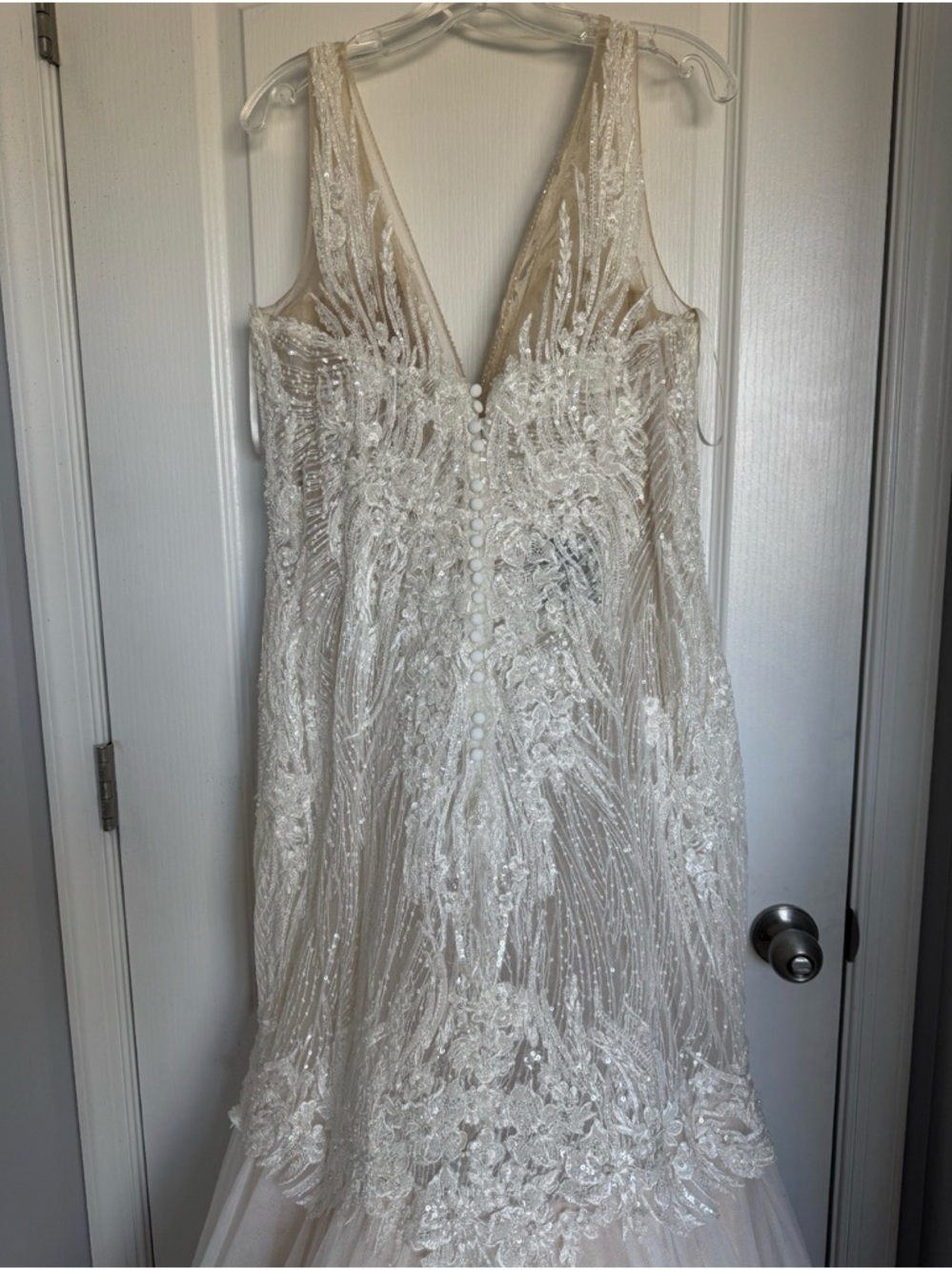 Ivory/Champagne Lace Appliqué Wedding Dress with V-Neck